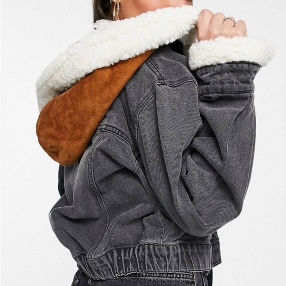 We The Free by Free People Perry Hooded Denim Jacket Vegan Suede - Picture 5 of 8